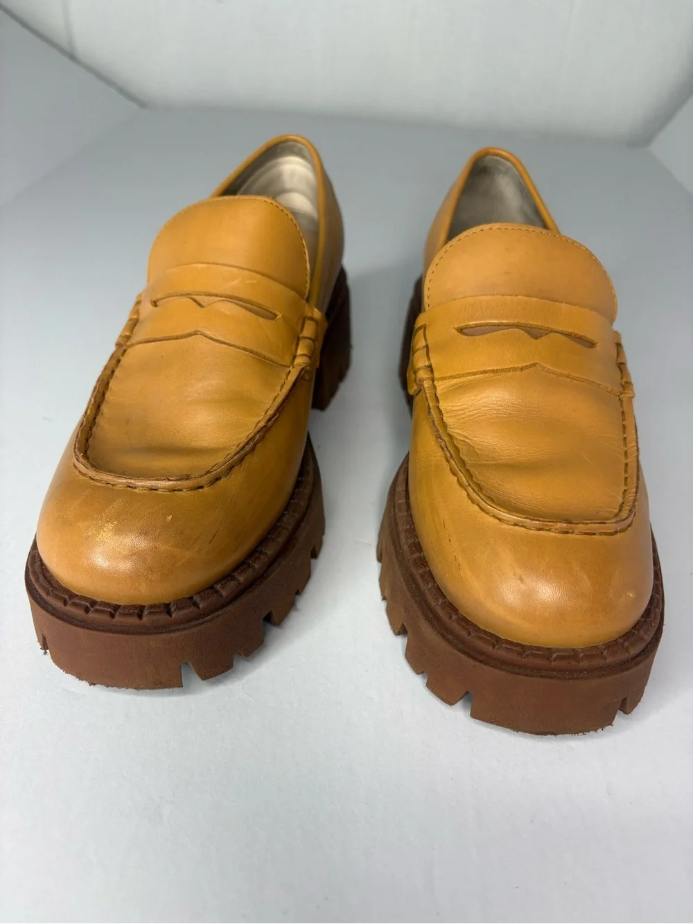 Free People Lyra Lug sole penny loafers camel tan size 37